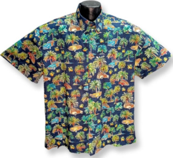 Woodie and Palms Hawaiian Shirt- Made in USA- 100% Cotton